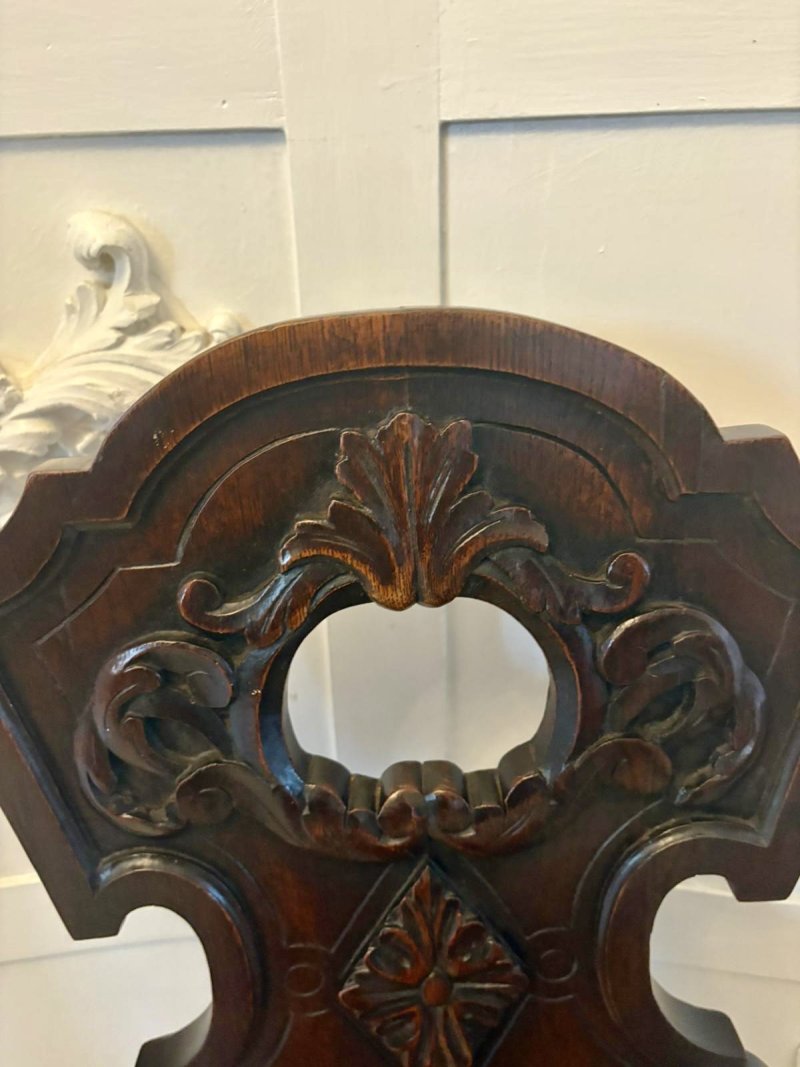 Pair of Antique Victorian Quality Carved Oak Hall Chairs - Image 12